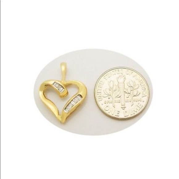 Real Diamond and Gold Heart Charm Pendant Necklace - Picture 2 of 2